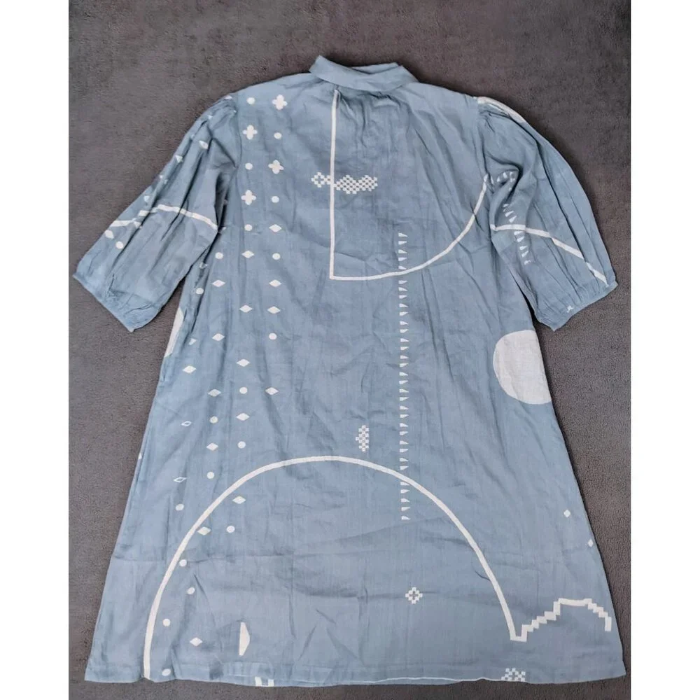 NWT World of Crow Relaxed Fit Midi-Dress Blue Sz (L) Oversize Lagenlook Coastal - Picture 7 of 11